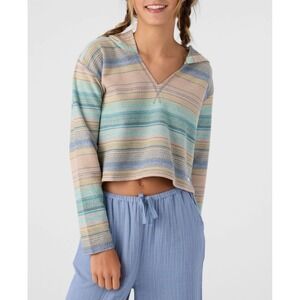 O'Neill‎ Crop Hoodie Sweatshirt Striped V Neck Long Sleeve Top Boho Casual